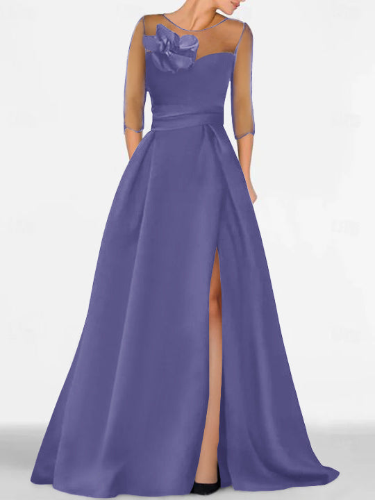 Sweetheart A-Line Princess Gown with 3/4 Sleeves and Lace Floral Detail for the Mother of the Bride-BMbridal