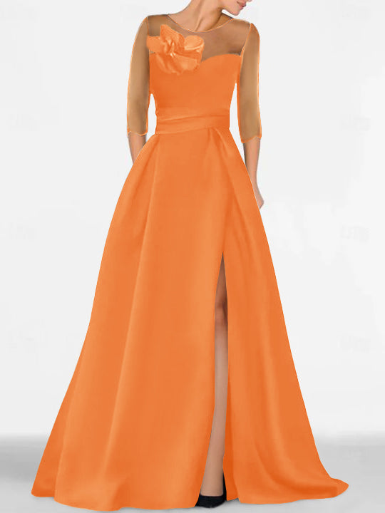 Sweetheart A-Line Princess Gown with 3/4 Sleeves and Lace Floral Detail for the Mother of the Bride-BMbridal