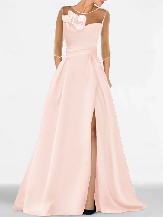Sweetheart A-Line Princess Gown with 3/4 Sleeves and Lace Floral Detail for the Mother of the Bride-BMbridal