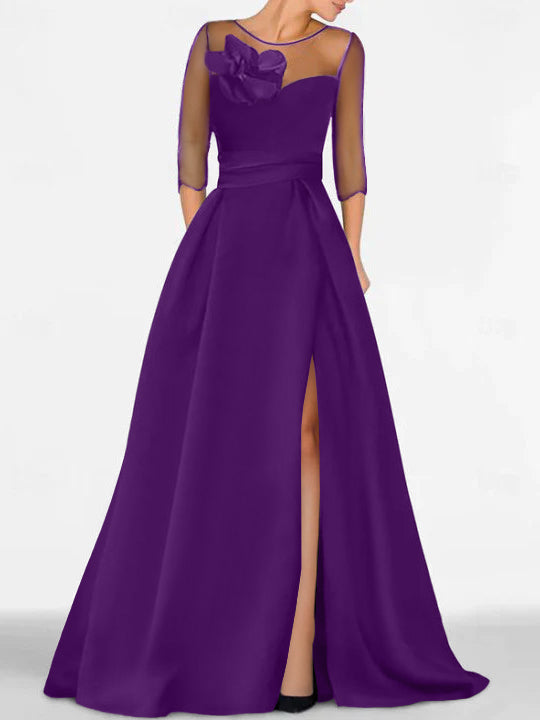 Sweetheart A-Line Princess Gown with 3/4 Sleeves and Lace Floral Detail for the Mother of the Bride-BMbridal