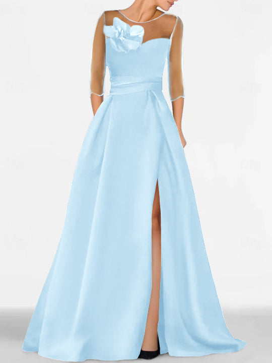 Sweetheart A-Line Princess Gown with 3/4 Sleeves and Lace Floral Detail for the Mother of the Bride-BMbridal