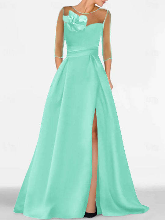 Sweetheart A-Line Princess Gown with 3/4 Sleeves and Lace Floral Detail for the Mother of the Bride-BMbridal