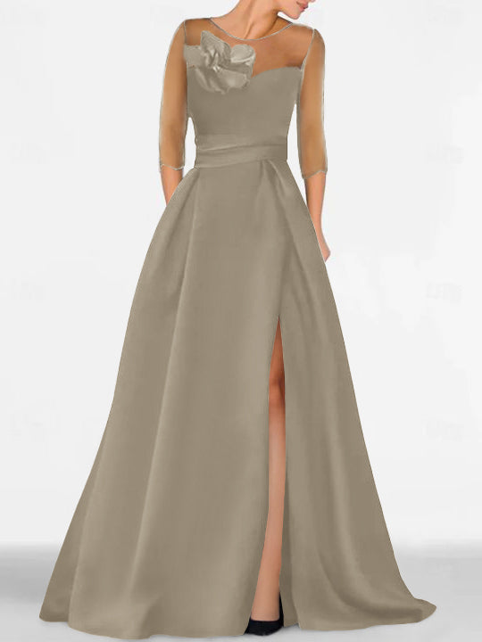 Sweetheart A-Line Princess Gown with 3/4 Sleeves and Lace Floral Detail for the Mother of the Bride-BMbridal