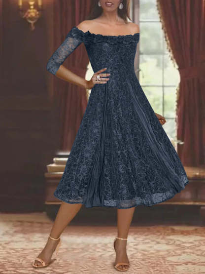 Off-the-shoulder A-Line Princess Dresses for Mothers of the Bride & Groom with Half Sleeves and Lace