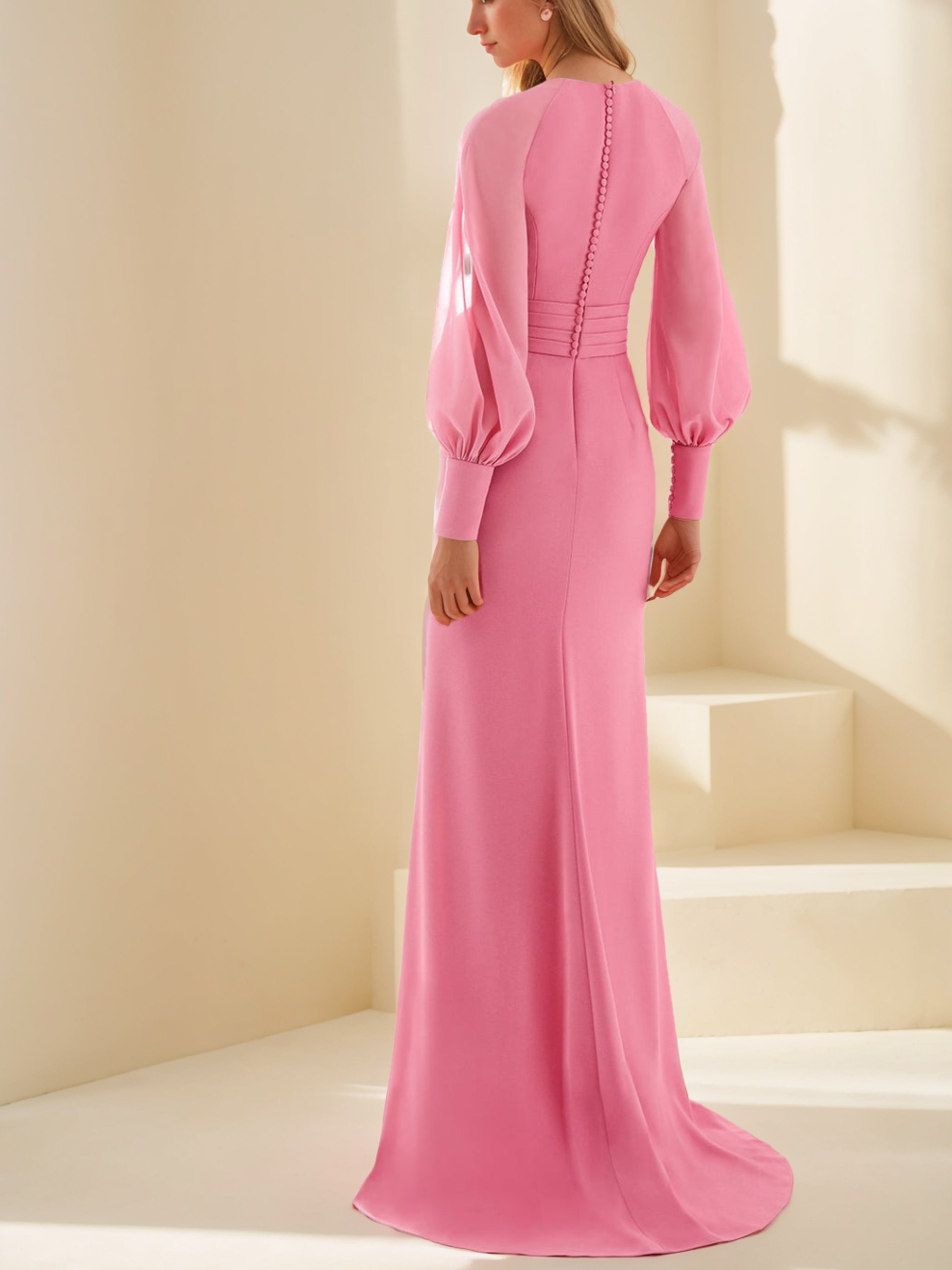 V-Neck Floor-Length Sheath Gown with Ruffles for the Mother of the Bride-BMbridal