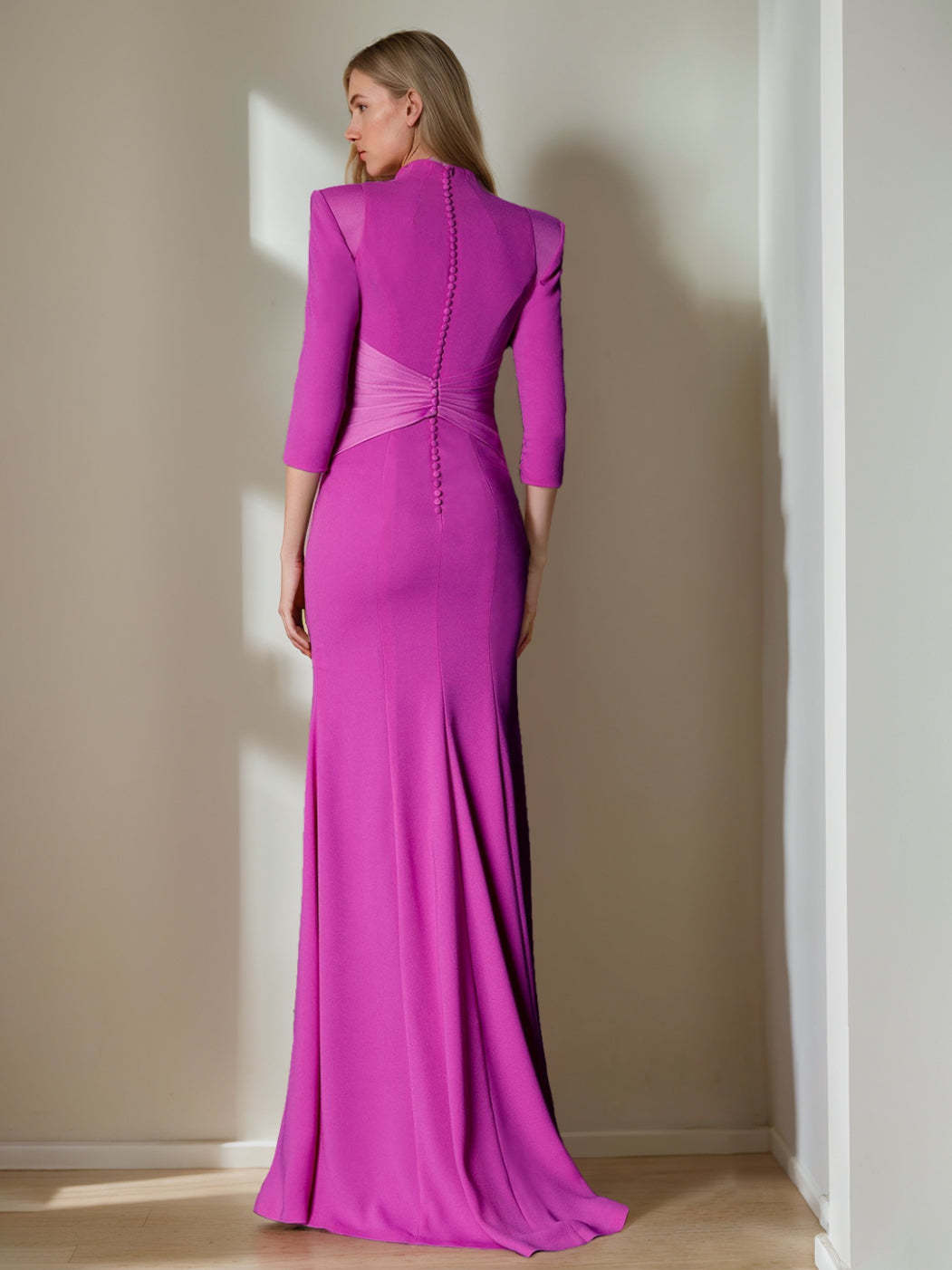 Unique Floor-Length Mother of the Bride Dress with Ruffles and 3/4 Sleeves-BMbridal