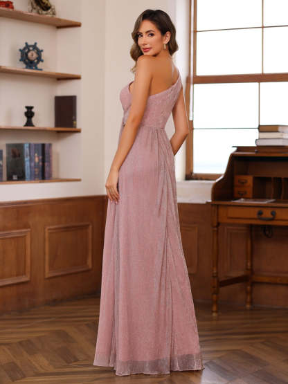 One-Shoulder Ruffled Floor-Length A-Line Mother of the Bride Dress-BMbridal