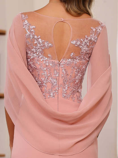 Plus Size Mother of the Bride A-Line Princess Scoop Floor-Length Outfits with Pleated & Sequins