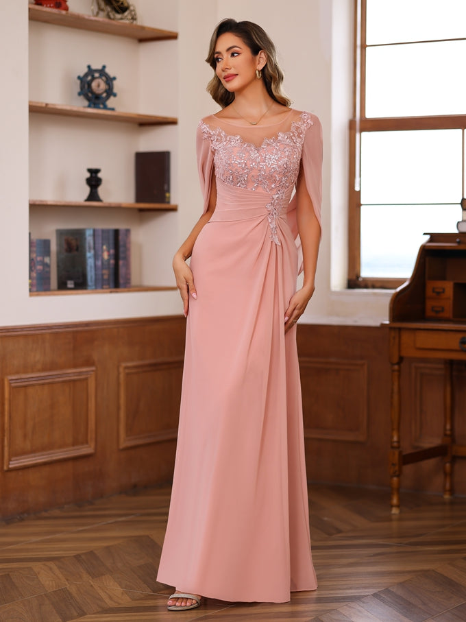 Floor-Length A-Line Princess Scoop Mother of the Bride Dresses with Pleated & Sequins-BMbridal