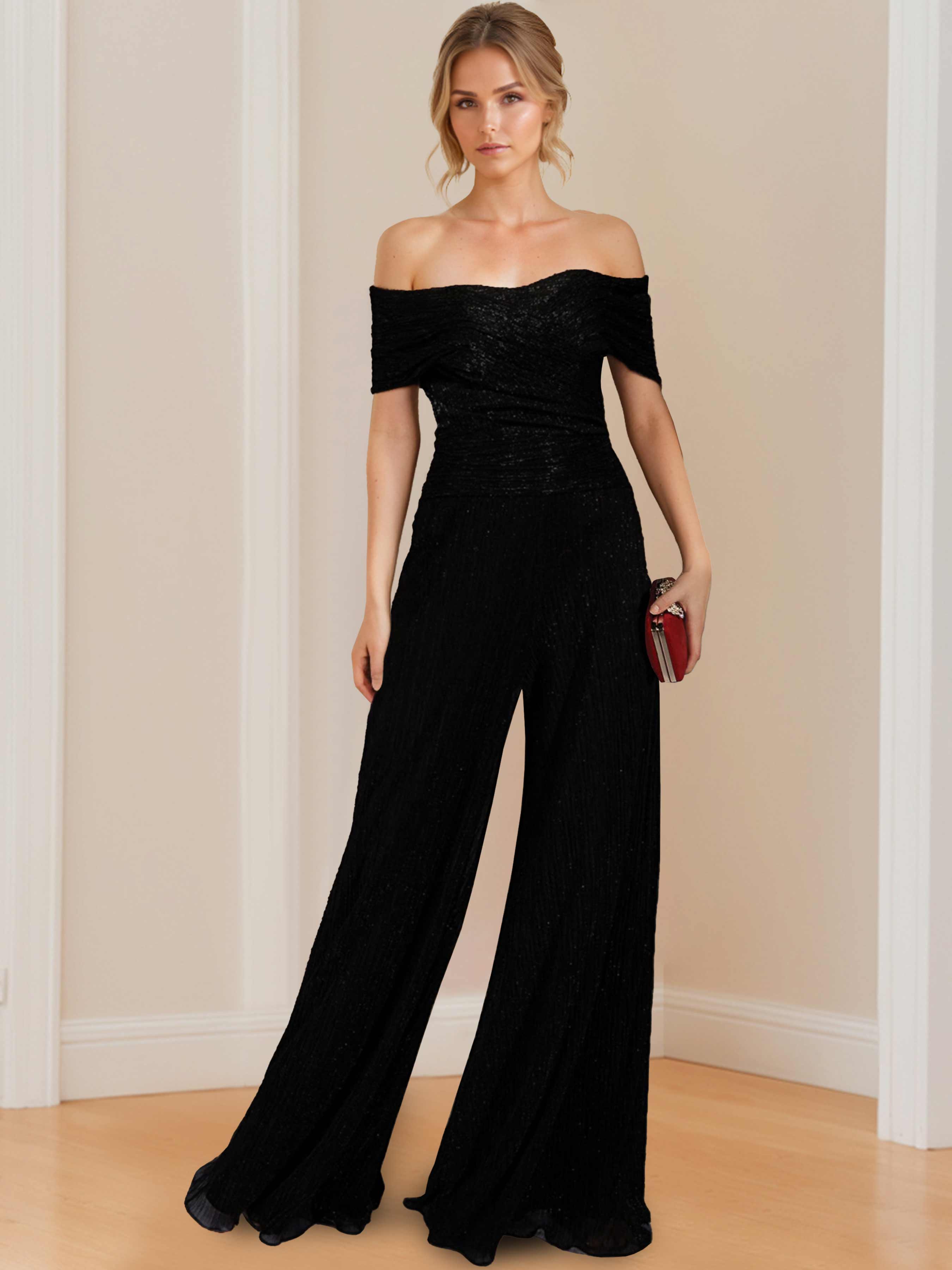 Strapless Floor-Length Jumpsuit in Crinkle Chiffon for the Mother of the Bride-BMbridal