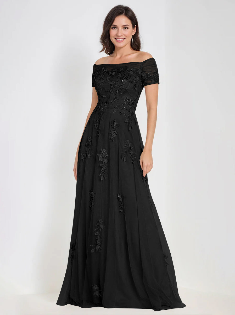 Sleeveless Off-the-Shoulder A-Line Dresses for Mother of the Bride & Groom with Appliques-BMbridal