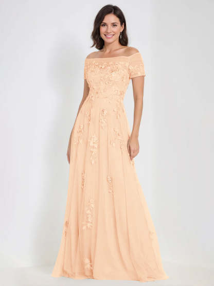 Sleeveless Off-the-Shoulder A-Line Dresses for Mother of the Bride & Groom with Appliques-BMbridal