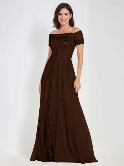 Sleeveless Off-the-Shoulder A-Line Dresses for Mother of the Bride & Groom with Appliques-BMbridal