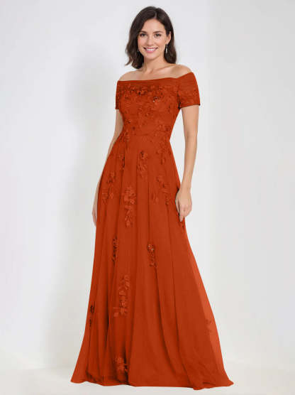 Sleeveless Off-the-Shoulder A-Line Dresses for Mother of the Bride & Groom with Appliques-BMbridal