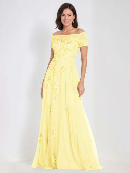 Sleeveless Off-the-Shoulder A-Line Dresses for Mother of the Bride & Groom with Appliques-BMbridal