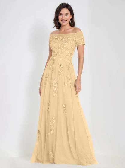 Sleeveless Off-the-Shoulder A-Line Dresses for Mother of the Bride & Groom with Appliques-BMbridal