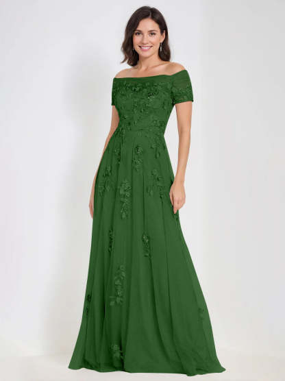 Sleeveless Off-the-Shoulder A-Line Dresses for Mother of the Bride & Groom with Appliques-BMbridal