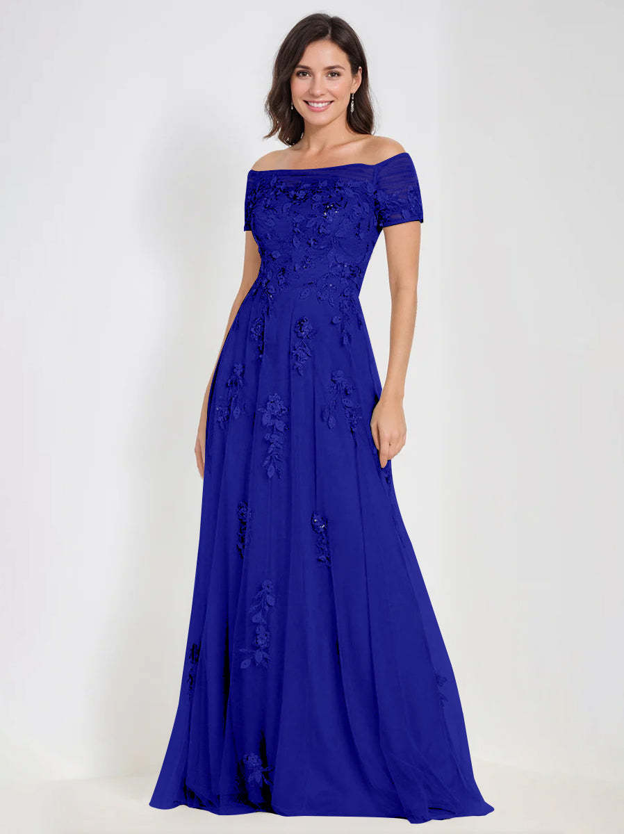 Sleeveless Off-the-Shoulder A-Line Dresses for Mother of the Bride & Groom with Appliques-BMbridal