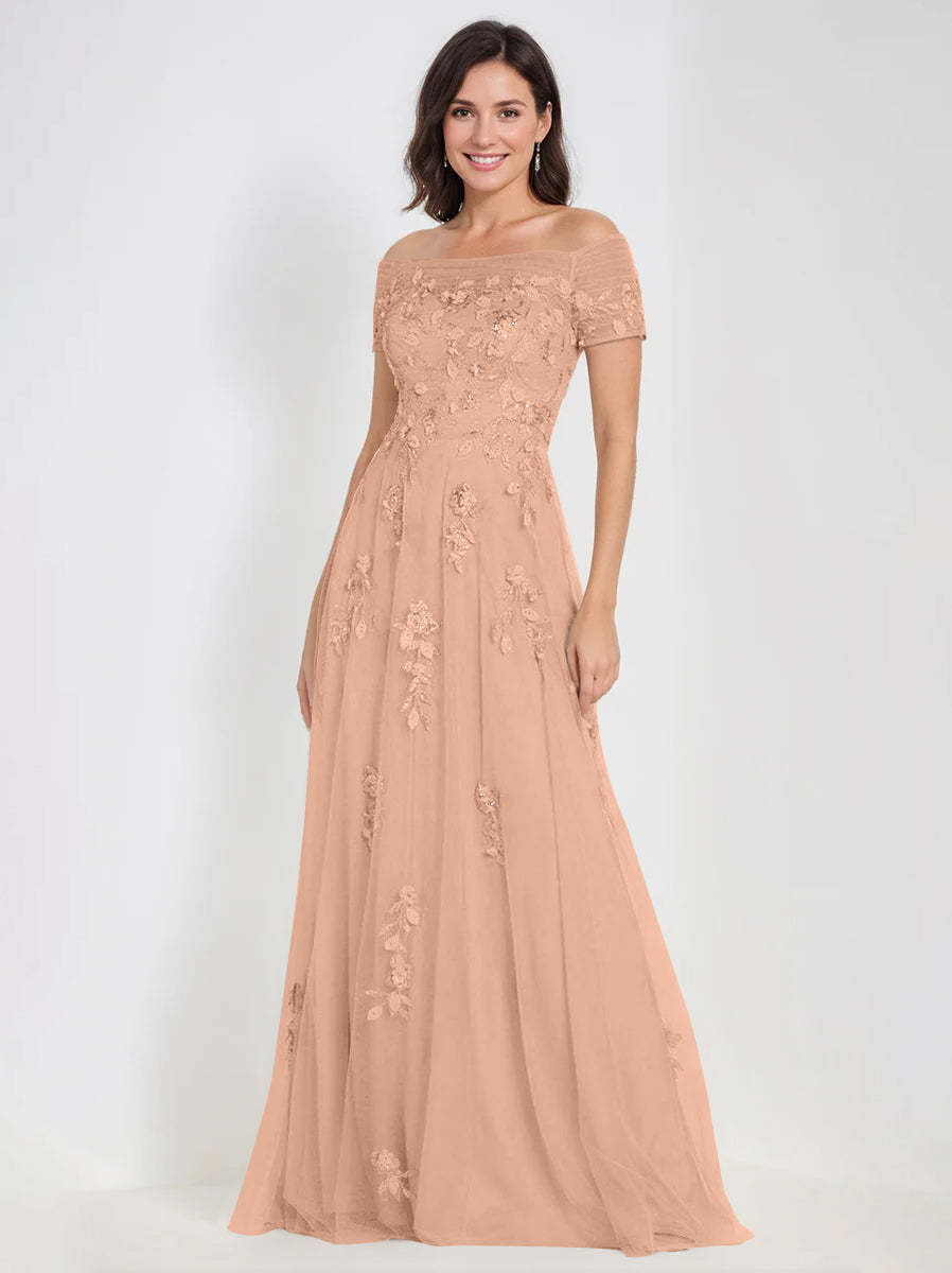 Sleeveless Off-the-Shoulder A-Line Dresses for Mother of the Bride & Groom with Appliques-BMbridal