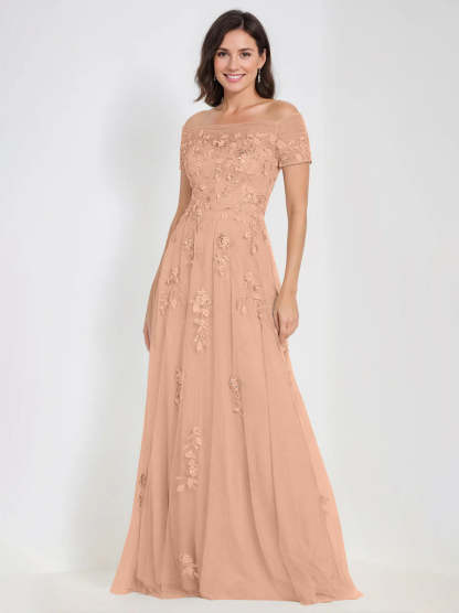 Sleeveless Off-the-Shoulder A-Line Dresses for Mother of the Bride & Groom with Appliques-BMbridal