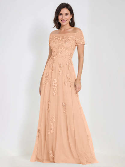 Sleeveless Off-the-Shoulder A-Line Dresses for Mother of the Bride & Groom with Appliques-BMbridal