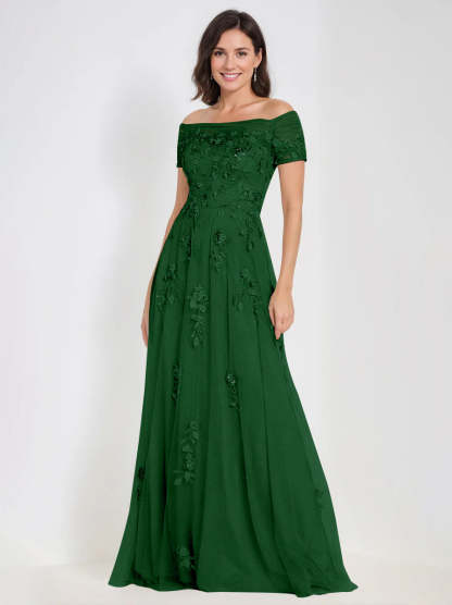 Sleeveless Off-the-Shoulder A-Line Dresses for Mother of the Bride & Groom with Appliques-BMbridal