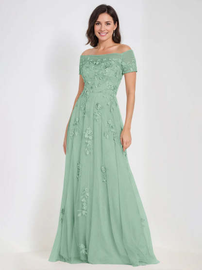 Sleeveless Off-the-Shoulder A-Line Dresses for Mother of the Bride & Groom with Appliques-BMbridal