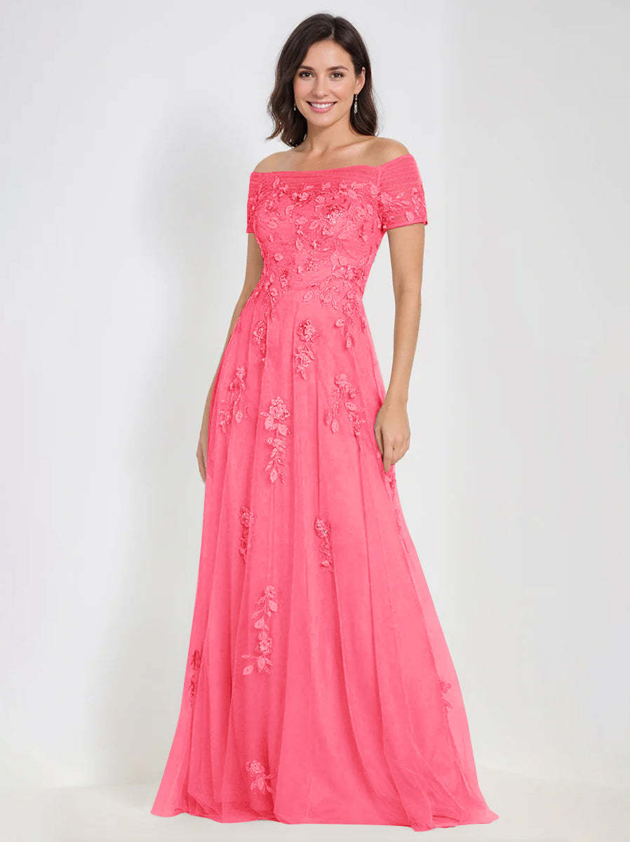 Sleeveless Off-the-Shoulder A-Line Dresses for Mother of the Bride & Groom with Appliques-BMbridal