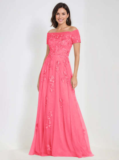 Sleeveless Off-the-Shoulder A-Line Dresses for Mother of the Bride & Groom with Appliques-BMbridal