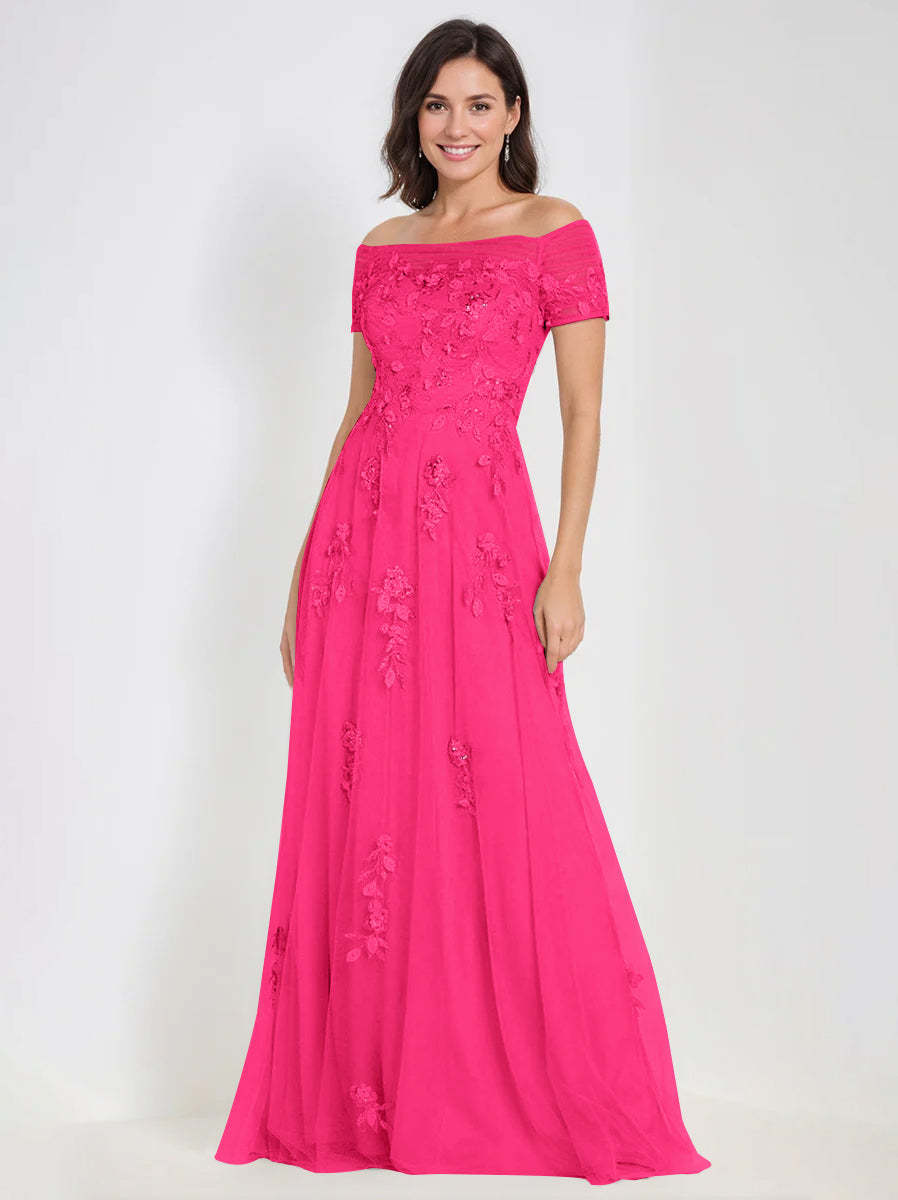 Sleeveless Off-the-Shoulder A-Line Dresses for Mother of the Bride & Groom with Appliques-BMbridal