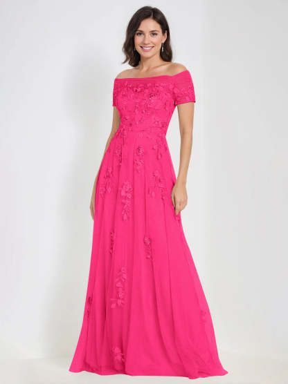 Sleeveless Off-the-Shoulder A-Line Dresses for Mother of the Bride & Groom with Appliques-BMbridal