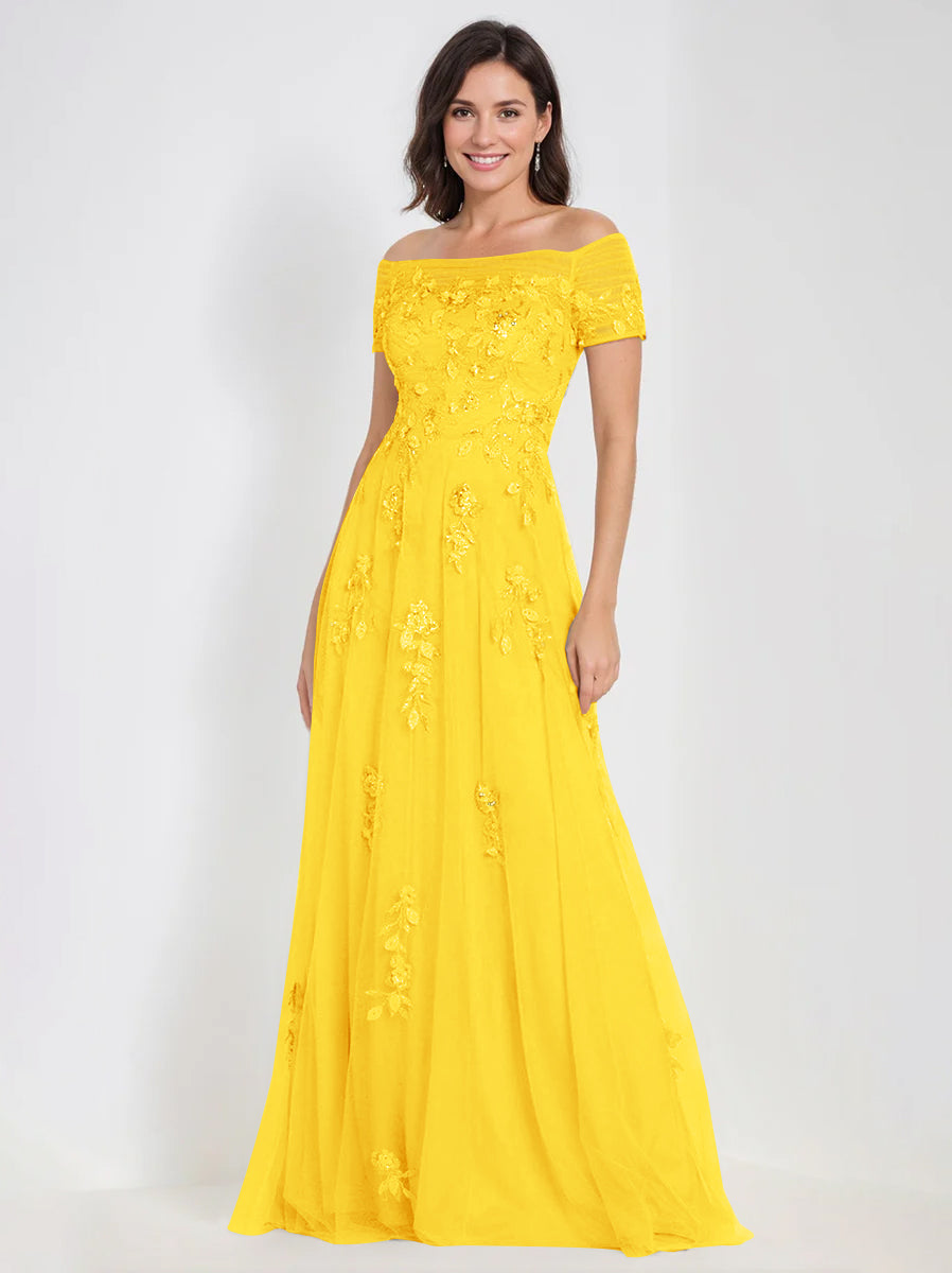 Sleeveless Off-the-Shoulder A-Line Dresses for Mother of the Bride & Groom with Appliques-BMbridal