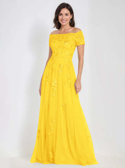 Sleeveless Off-the-Shoulder A-Line Dresses for Mother of the Bride & Groom with Appliques-BMbridal