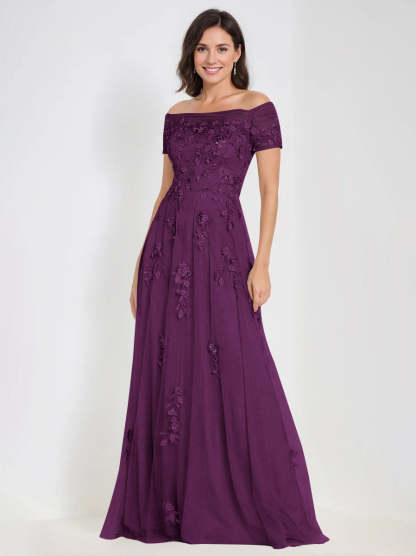 Sleeveless Off-the-Shoulder A-Line Dresses for Mother of the Bride & Groom with Appliques-BMbridal
