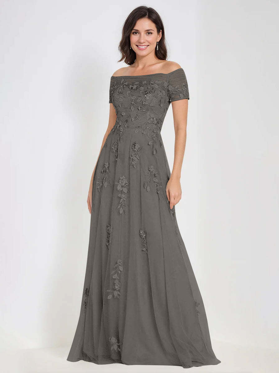 Sleeveless Off-the-Shoulder A-Line Dresses for Mother of the Bride & Groom with Appliques-BMbridal