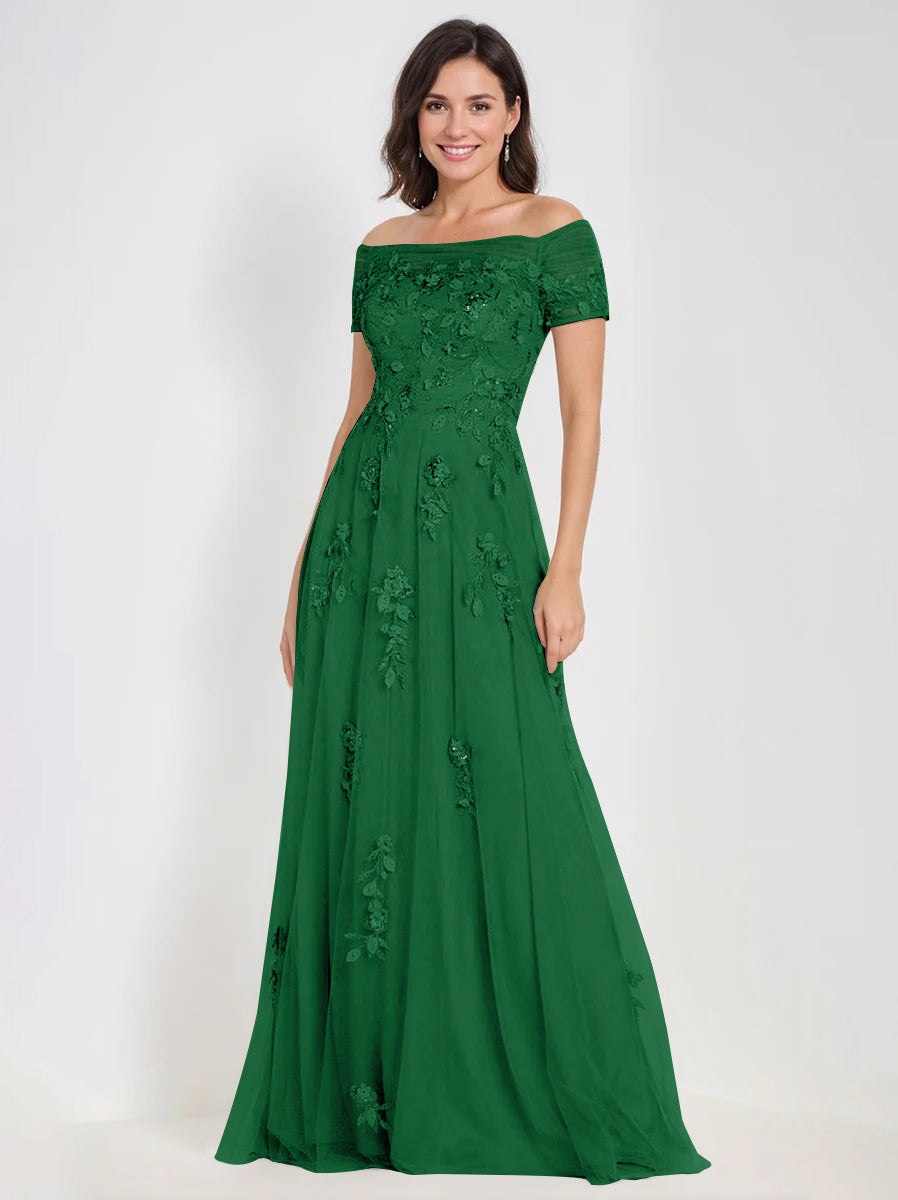 Sleeveless Off-the-Shoulder A-Line Dresses for Mother of the Bride & Groom with Appliques-BMbridal