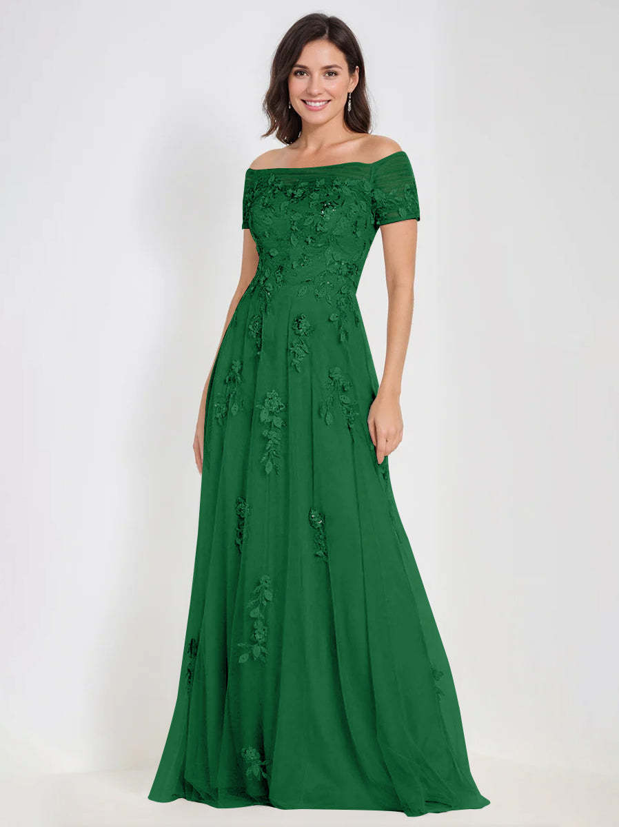 Sleeveless Off-the-Shoulder A-Line Dresses for Mother of the Bride & Groom with Appliques-BMbridal
