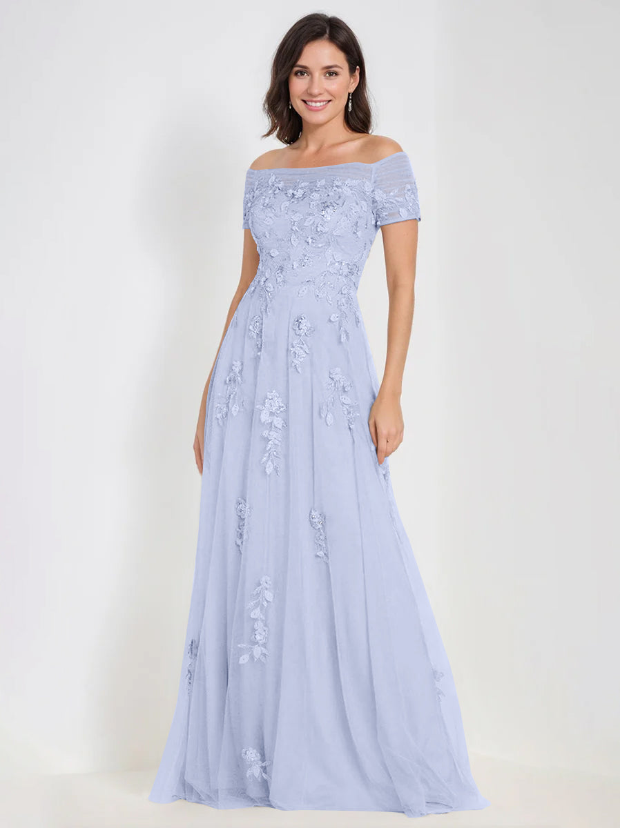 Sleeveless Off-the-Shoulder A-Line Dresses for Mother of the Bride & Groom with Appliques-BMbridal