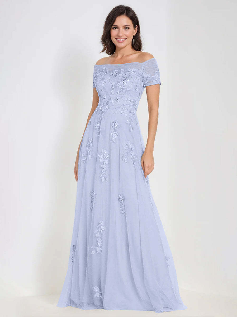 Sleeveless Off-the-Shoulder A-Line Dresses for Mother of the Bride & Groom with Appliques-BMbridal