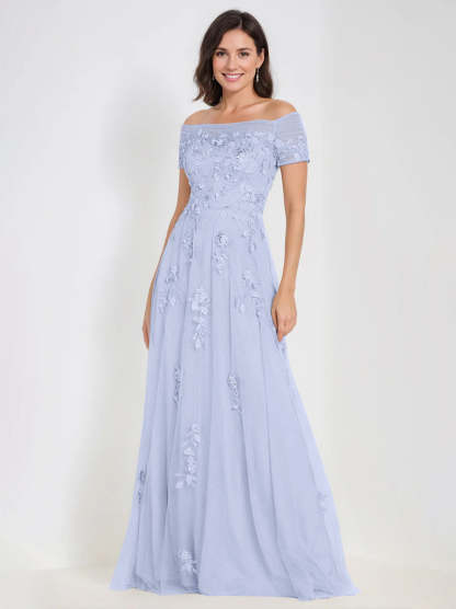 Sleeveless Off-the-Shoulder A-Line Dresses for Mother of the Bride & Groom with Appliques-BMbridal