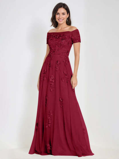 Sleeveless Off-the-Shoulder A-Line Dresses for Mother of the Bride & Groom with Appliques-BMbridal