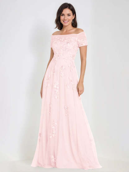 Sleeveless Off-the-Shoulder A-Line Dresses for Mother of the Bride & Groom with Appliques-BMbridal