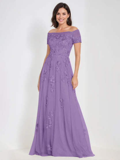 Sleeveless Off-the-Shoulder A-Line Dresses for Mother of the Bride & Groom with Appliques-BMbridal