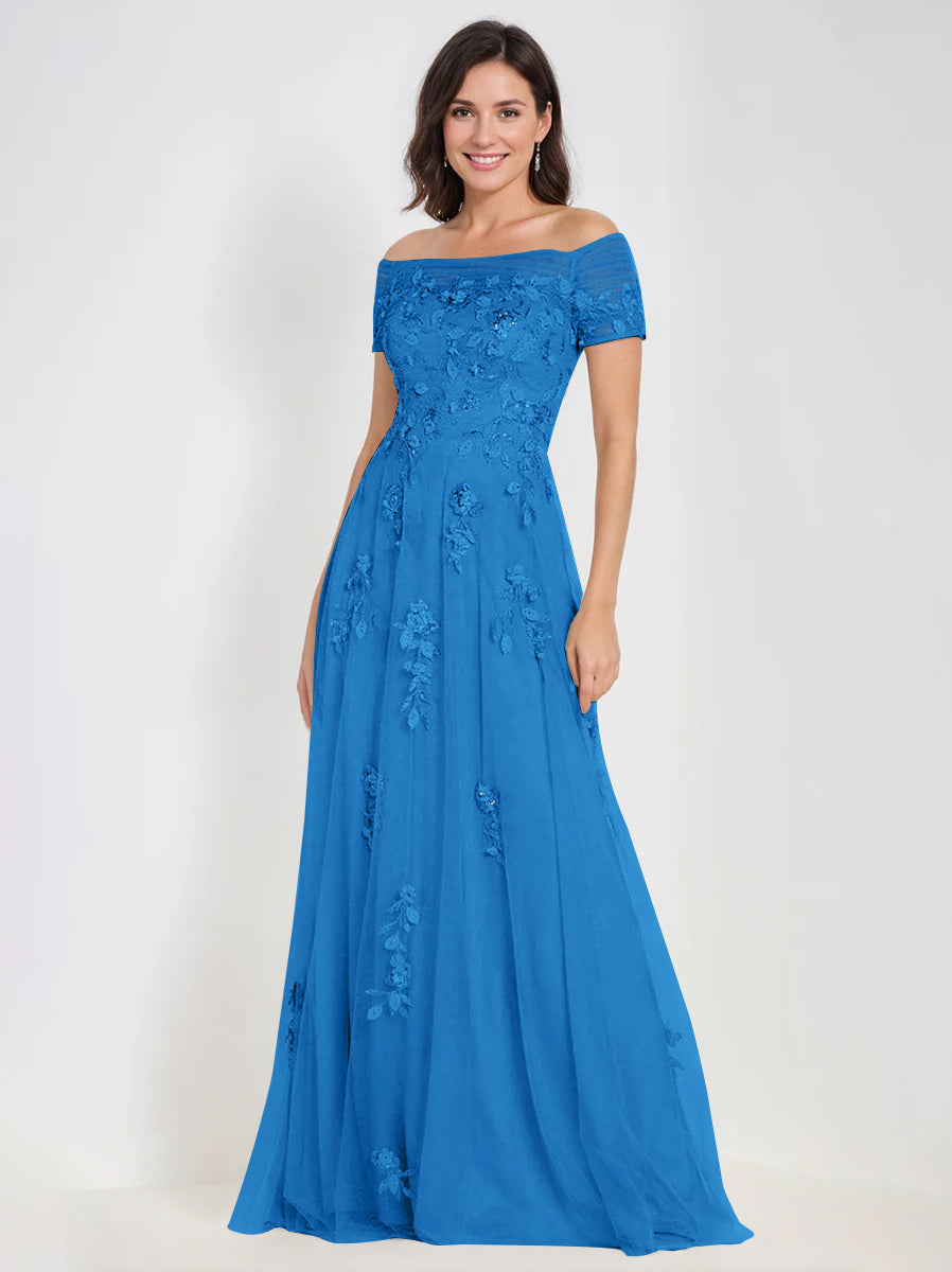 Sleeveless Off-the-Shoulder A-Line Dresses for Mother of the Bride & Groom with Appliques-BMbridal
