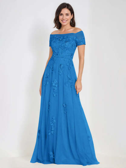 Sleeveless Off-the-Shoulder A-Line Dresses for Mother of the Bride & Groom with Appliques-BMbridal