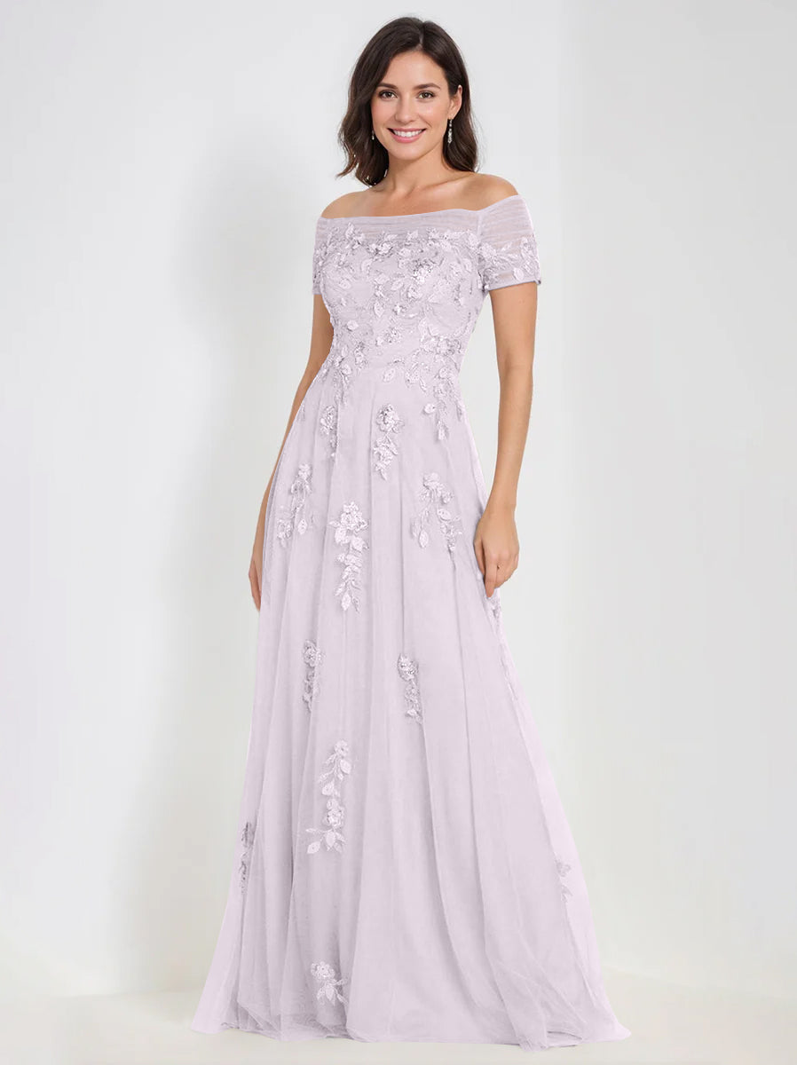 Sleeveless Off-the-Shoulder A-Line Dresses for Mother of the Bride & Groom with Appliques-BMbridal