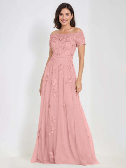 Sleeveless Off-the-Shoulder A-Line Dresses for Mother of the Bride & Groom with Appliques-BMbridal