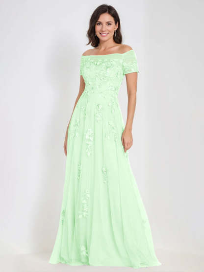 Sleeveless Off-the-Shoulder A-Line Dresses for Mother of the Bride & Groom with Appliques-BMbridal