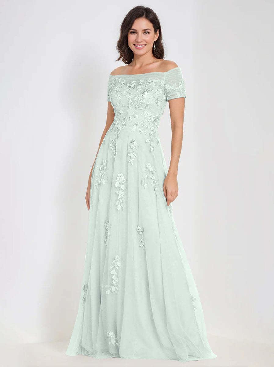 Sleeveless Off-the-Shoulder A-Line Dresses for Mother of the Bride & Groom with Appliques-BMbridal