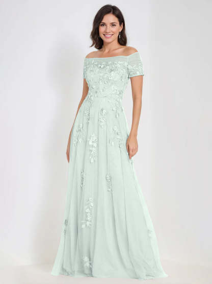 Sleeveless Off-the-Shoulder A-Line Dresses for Mother of the Bride & Groom with Appliques-BMbridal